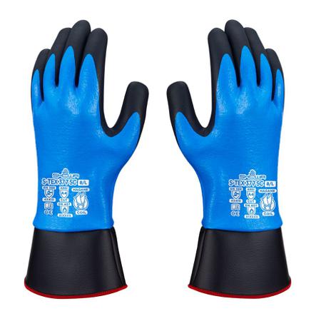 SHOS377C5 Showa S-Tex 377 SC Black, Blue 13 Gauge Hagane Coil Cut Resistant, Heat Resistant Work Gloves, Size XXL