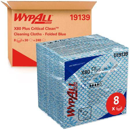 19139 WYPALL WypAll® X80 Plus Critical Clean™  Blue Cloths for Industrial Cleaning, Dry Use, Box of 30, 355 x 335mm,
