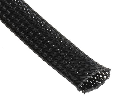 170-11000-HEGP10-PET-BK HellermannTyton Expandable Braided PET Black Cable Sleeve, 10mm Diameter, 5m Length