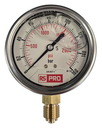 179-996 RS PRO BSP 1/4 Analogue Pressure Gauge 160bar Bottom Entry 63mm Outside Diameter