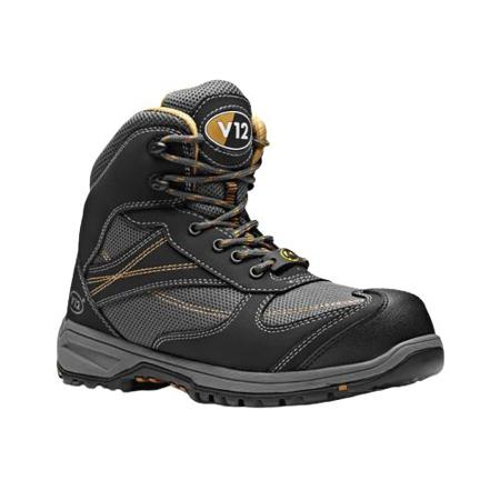 V1945-06 V12 Footwear V1945 Black, Grey ESD Safe Composite Toe Capped Womens Safety Boot, UK 6, EU 39