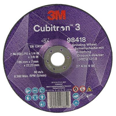 7100303980 3M 98418 Cubitron 3 Ceramic Grinding Wheel, 180mm Diameter, 36+ Grit