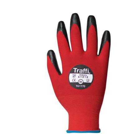 TG1170-10 Traffi Red Nitrile, Nylon Cut Resistant Cut Resistant Gloves, Size 10, Nitrile Coating