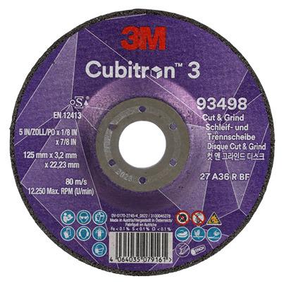 7100305448 3M 93498 Ceramic Cutting Disc, 125mm x 3.2mm Thick, 36+ Grade, 10 in pack