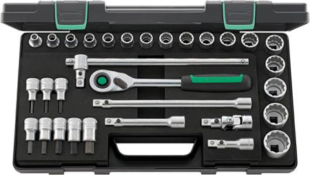 96031440 STAHLWILLE 31-Piece Metric 1/2 in Standard Socket/Bit Set with Ratchet, 12 point; Hex Bit