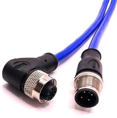 C4AD81M010 Mueller Electric Straight Male 4 way M12 to Right Angle Female 4 way M12 Actuator/Sensor Cable, 10m