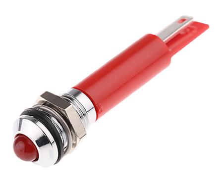208-071 RS PRO Red Panel Mount Indicator, 12V dc, 8mm Mounting Hole Size, Solder Tab Termination, IP67