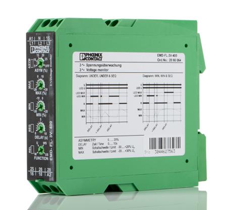 2866064 Phoenix Contact Phase, Voltage Monitoring Relay, 3 Phase, DPDT, 280 → 520V ac, DIN Rail