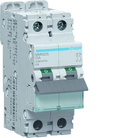 MMN225 Hager MMN MCB, 2P, 25A, 230V AC, 20 kA Breaking Capacity