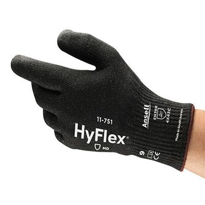 11751VP100 Ansell HyFlex 11-751 Black Glass Fiber, HPPE, Nylon, Spandex (Liner) Abrasion Resistant, Cut Resistant Gloves, Size 10,