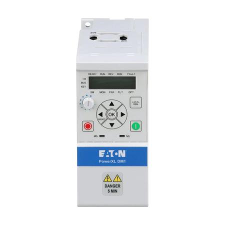 3-5009-006A-DM1-342D2EB-S20S-EM Eaton Inverter Drive, 0.75 kW, 3 Phase, 380 → 480 V ac, 2.2 A, DM1 Series