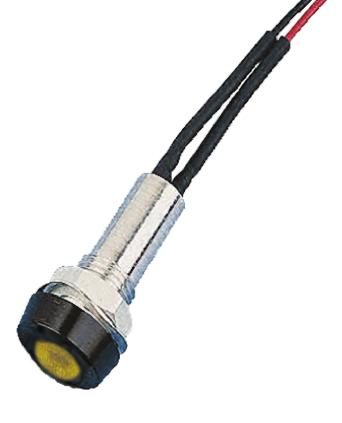 STR/LH/8/24/FL30/YW Oxley Yellow Panel Mount Indicator, 24V, 8mm Mounting Hole Size, Lead Wires Termination, IP67