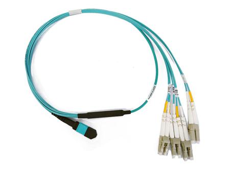 885366503 Molex MPO to LC x 4 Duplex Multi Mode OM3 Fibre Optic Cable, 50/125μm, Green, 3m