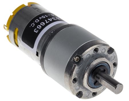 834-7663 RS Pro, 12 V, 6 → 15 V dc, 4445 gcm, Brushed DC Geared Motor, Output Speed 366 rpm