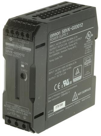 S8VK-G03012 30W Switch Mode DIN Rail Panel Mount Power Supply, 12V dc/ 2.5A