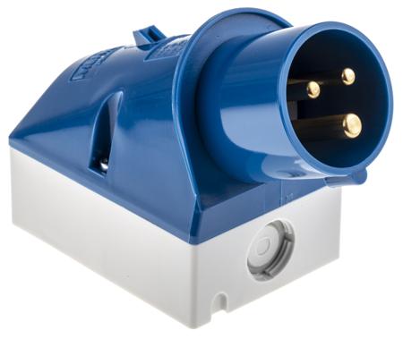 332 Mennekes IP44 Blue Wall Mount 3P Right Angle Industrial Power Plug, Rated At 16A, 230 V