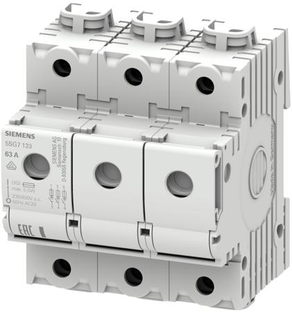 5SG7133 Siemens 63A Bottle Fuse Holder, 3P, 400V ac