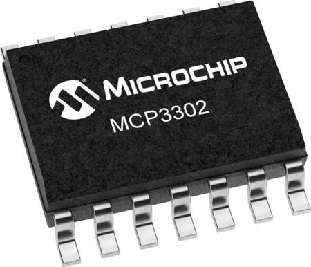 MCP3302-CI-SL Microchip MCP3302-CI/SL, 12-bit + Sign Serial ADC Differential, Single Ended Input, 14-Pin SOIC