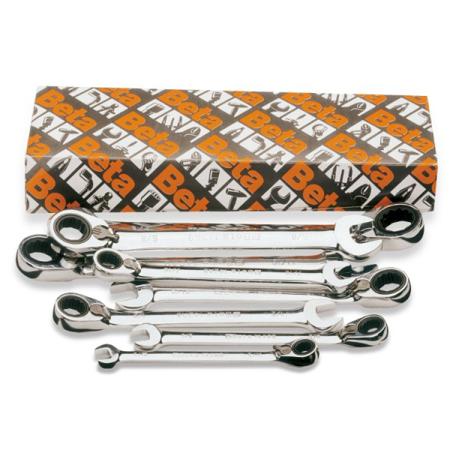 142AS/8 BETA 8-Piece Ratchet Spanner Set, 1/2 mm, 3/4 mm, 3/8 mm, 5/8 mm, 5/16 mm, 7/16 mm, 9/16 mm, 11/16 mm, Chrome Vanadium