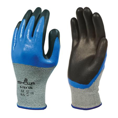 SHOS3761 Showa S-TEX 376 Black, Blue 13 Gauge Hagane Coil Abrasion Resistant, Cut Resistant Work Gloves, Size Small, Foam,