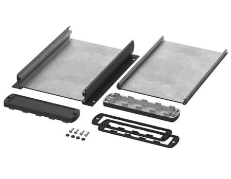 84313200-HMT1-ABPH-1300-0200-WL Bopla Alubos (Set) Series Black Aluminium General Purpose Enclosure, IP65, Flanged, Black Lid, 138 x 34 x 200mm