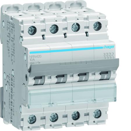 NRN420 Hager Hager NRN Circuit Breaker, 4P, 20A Curve C, 415V AC, 25 kA Breaking Capacity