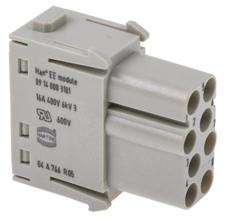 09140083101 Han-Modular Series Female Module, 8 Way, 2 Row, Rated At 16A, 40 V, Han EE