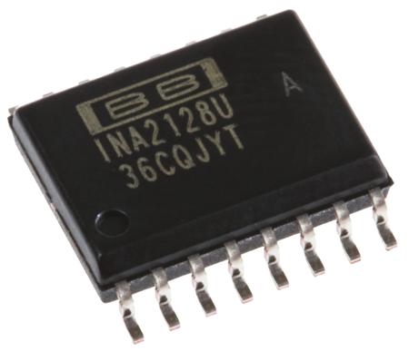 INA2128UA  Texas Instruments, Instrumentation Amplifier, 125μV Offset 1.3MHz, 16-Pin SOIC