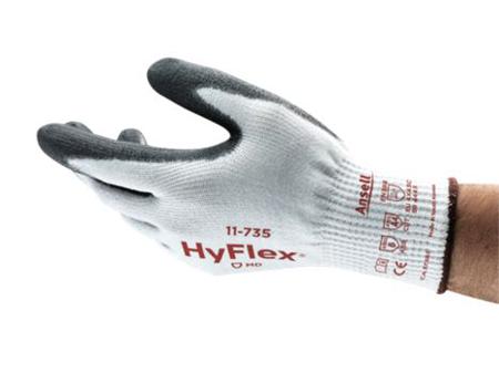 11735110 Ansell HyFlex 11-735 White Nylon Abrasion Resistant, Cut Resistant Cut Resistant Gloves, Size 11, Polyurethane Coating