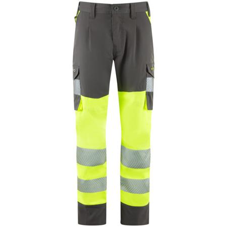 CL05-Y-GY-LEO-16S Leo Workwear WINSWELL Gray/Yellow Durable, Stretchy Hi Vis Trousers Leg Length 27in