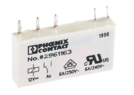 2961163 Phoenix Contact PCB Mount Power Relay, 12V dc Coil, 1 mA (at 24 V), 10 mA (at 12 V) Switching Current, SPDT