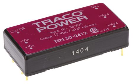 TEN-50-2412 TRACOPOWER TEN 50 50W Isolated DC-DC Converter Through Hole, Vin 18 → 36 V dc, Vout 12V dc