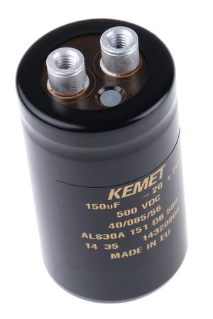 ALS30A151DB500 KEMET 150μF Aluminium Electrolytic Capacitor 500V dc, Screw Terminal -