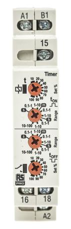 102-6127 RS PRO DIN Rail Mount Timer Relay, 12 → 230V ac/dc, 0.1 s → 100h, SPDT