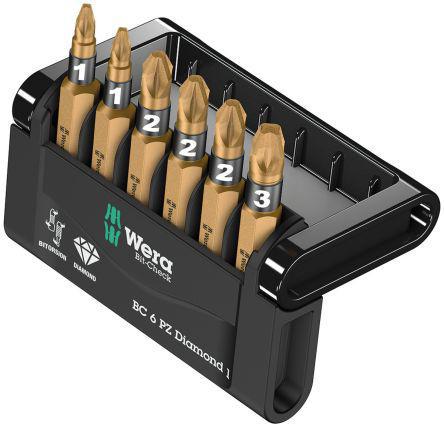 05057402001 6 pieces Diamond Tipped Impact Driver Bit, Driver Bit Set, PZ1 x 50 (2), PZ2 x 50 (3), PZ3 x 50