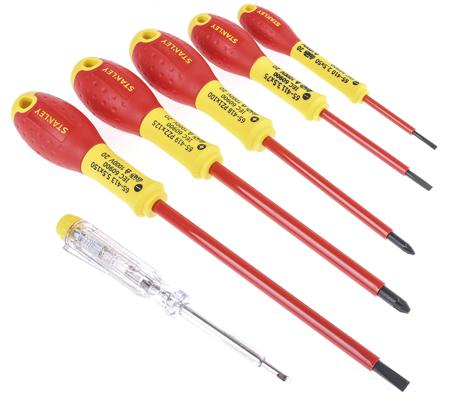 0-65-443 Stanley Screwdriver Set, 6 Piece - Insulated Pozidriv, Slotted