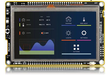MIKROE-6172 MikroElektronika Mikromedia 4 for STM32F7 Resistive  ARM ARM Baseboard, Daughter Board