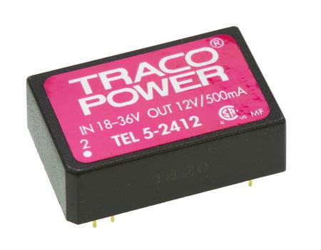 TEL 5-2412 TRACOPOWER TEL 5 DC-DC Converter, 12V dc/ 500mA Output, 18 → 36 V dc Input, 5W, Through Hole, +85°C Max Temp