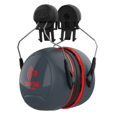 AEB040-0C1-A00 JSP  Wireless Speak & Listen Ear Defender with Helmet Attachment, 36dB, Red/Dark Grey, Noise Cancelling