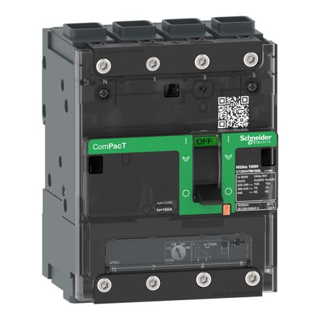 C12B6TM125L Schneider Electric, ComPacT MCCB 4P 125A, Breaking Capacity 25 kA, Fixed Mount