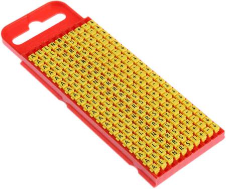 561-01994 WIC1-A,E,L,N,R,S,T,+,-,EARTH HellermannTyton WIC1 Snap On Cable Markers, Yellow, Pre-printed "-; +; A; E; Earth; L; N; R; S; T", 2 → 2.8mm