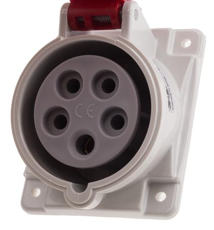 413-1667 Scame IP44 Red Panel Mount 3P+E Heavy Duty Power Connector Socket, Rated At 16A, 415 V