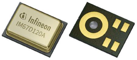 IM67D120AXTSA1 Infineon 5 Pin Microphone, Omni-Directional, Surface Mount, Digital (PDM) Output, PG-LLGA-5-4, 1.62-3.6V