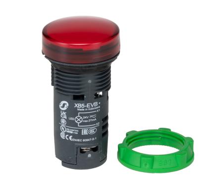 XB5EVB4 Schneider Electric, Harmony XB5, Panel Mount Red Universal LED Pilot Light Complete, 22mm Cutout, IP66, Round, 24V ac/dc