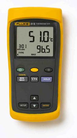 FLUKE-51-2 Fluke 51 II Wired Digital Thermometer for Industrial Use, E, J, K, T Probe, 1 Input(s), +1372°C Max, ±0.3 K Accuracy