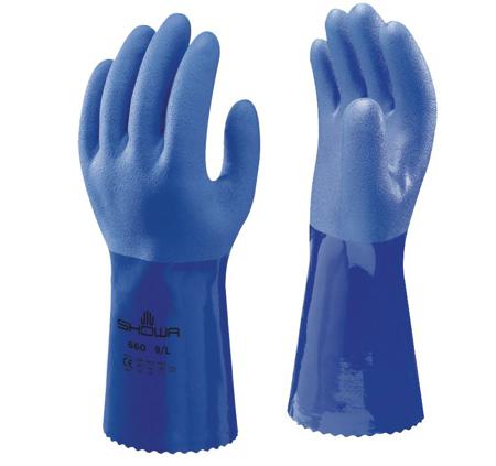 SHO660B5 Showa 660 Blue Cotton Chemical Resistant Work Gloves, Size XXL, PVC Coating