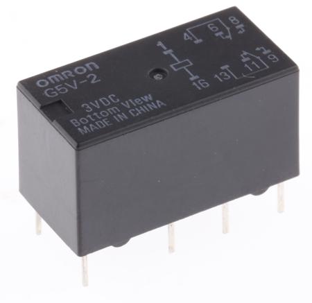 G5V-2-3DC Omron PCB Mount Signal Relay, 3V dc Coil, 2A Switching Current, DPDT