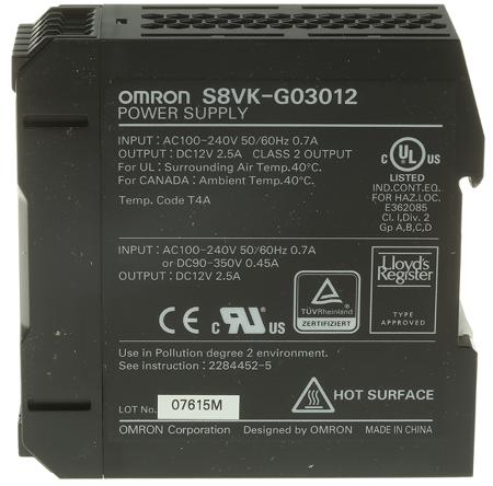 S8VK-G03012 30W Switch Mode DIN Rail Panel Mount Power Supply, 12V dc/ 2.5A