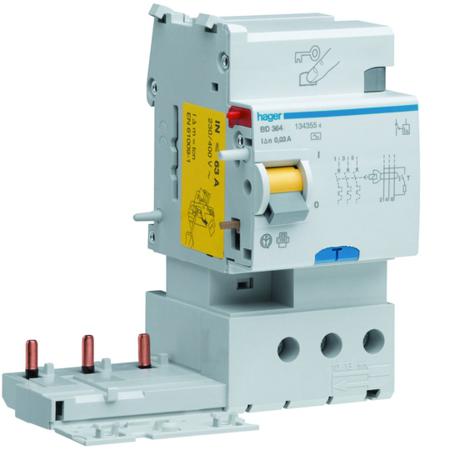 BD366 Hager BD Series RCCB, 63A, 3 Pole, 30mA, Type AC, 400V