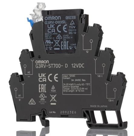 G3RV-ST700-D 12VDC Omron G3RV-ST Series Solid State Interface Relay, 12 Vdc Control, 3 A Load, DIN Rail Mount